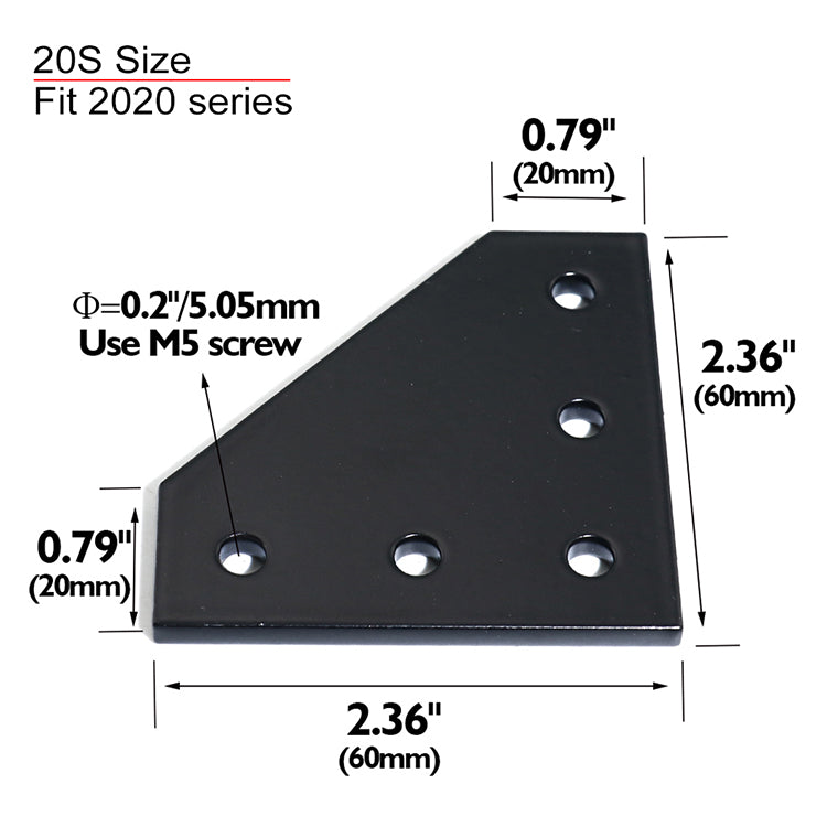 Aluminium L Bracket 5 hole to suit 2020 and 2040 profile Black finish image 1
